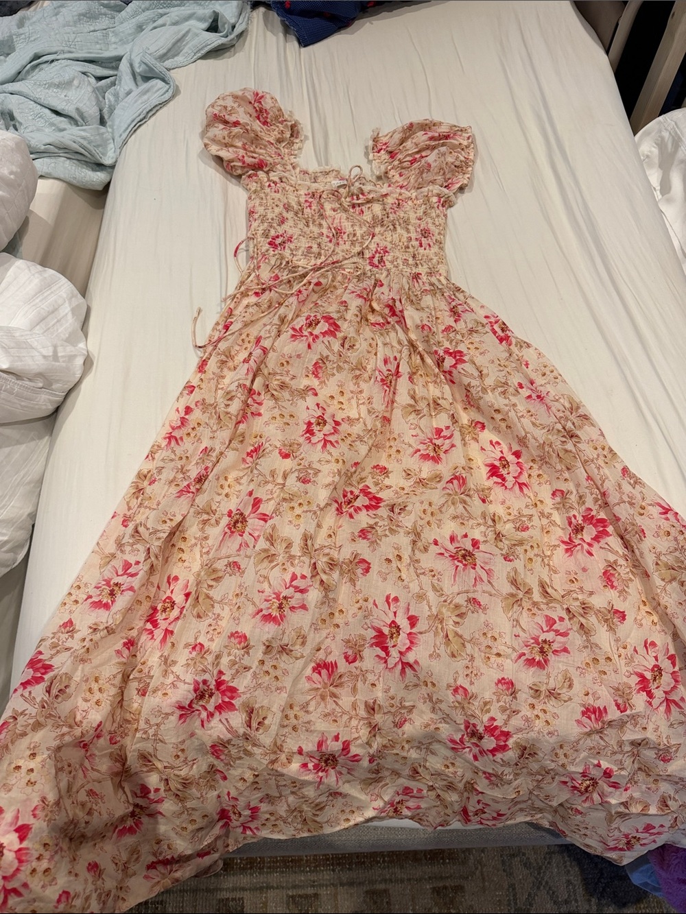 Women’s Doen Medium Pink Floral Puff-Sleeve Sundress